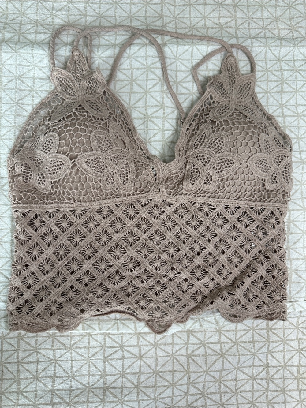 LA MIEL Crochet Lace Bralette in Taupe